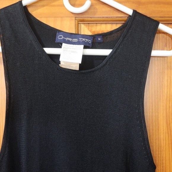 Christan Black Knit Viscose Tank Top Vintage M - Picture 3 of 7